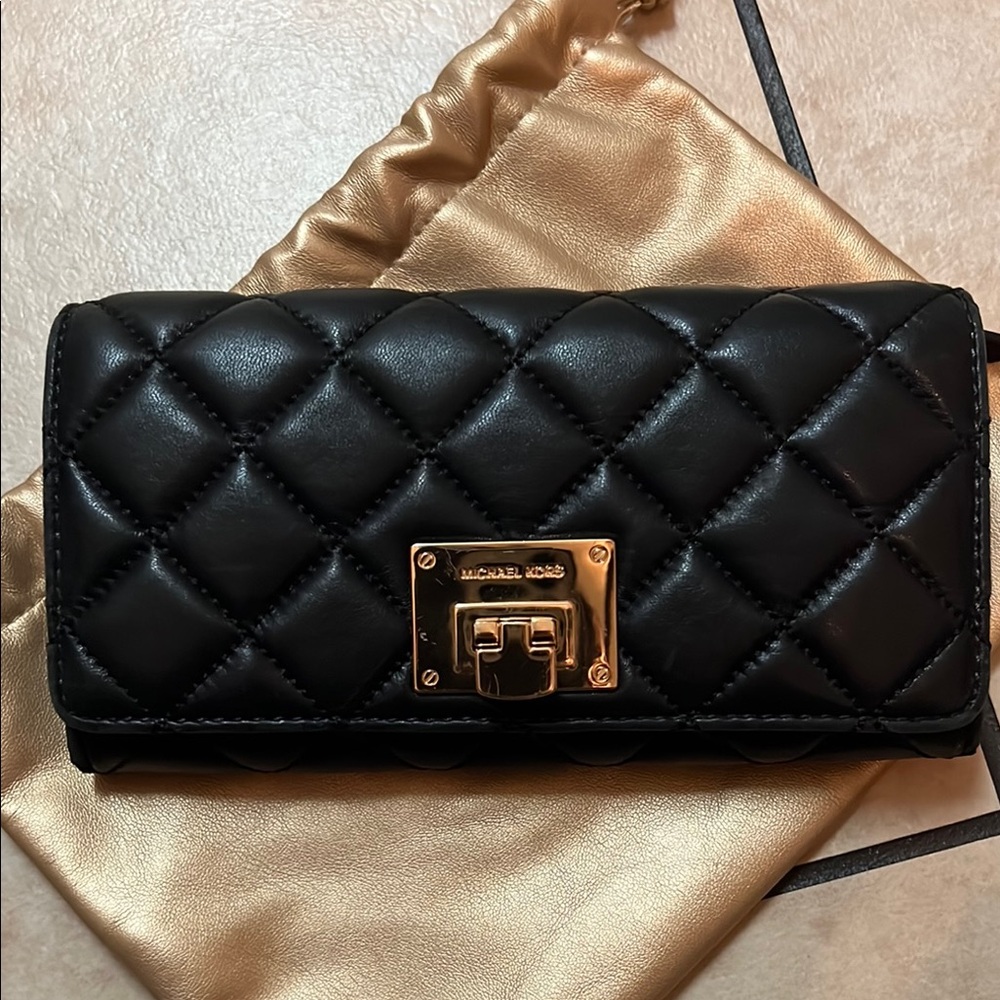 Michael Kors Black Quilted Wallet with Gold Clasp
